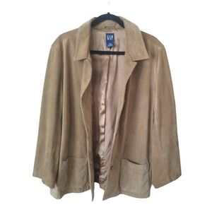 GAP Womens Brown Soft Calf Suede Blazer Coat Lined 3 Button Front Pockets US XL